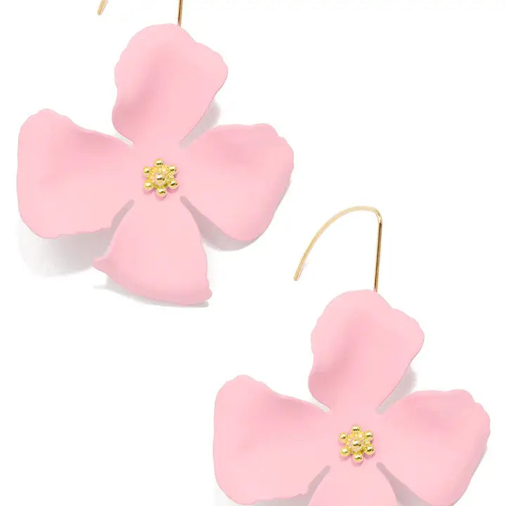 Matte Flower Threader Drop Earring-Light Pink