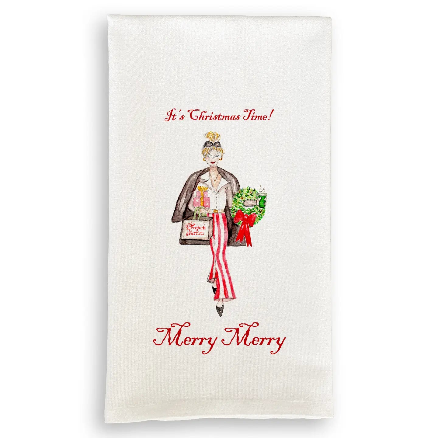 Christmas Shopper Girl - Tea Towel