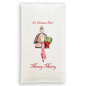 Christmas Shopper Girl - Tea Towel