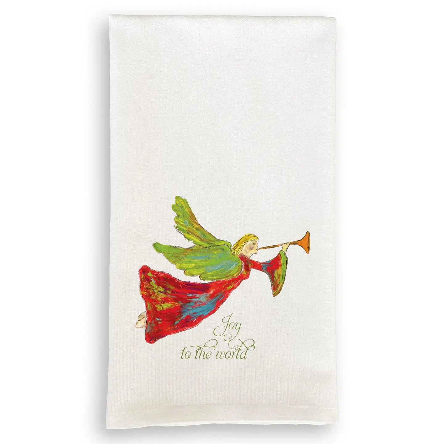 Red Angel with Joy To the World - Tea Towel