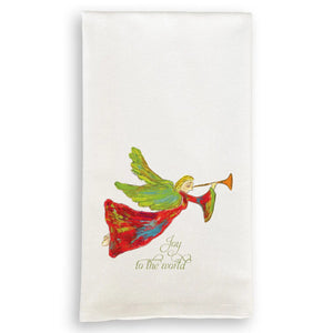 Red Angel with Joy To the World - Tea Towel