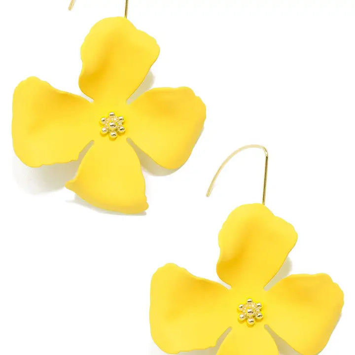 Matte Flower Threader Drop Earring-Yellow