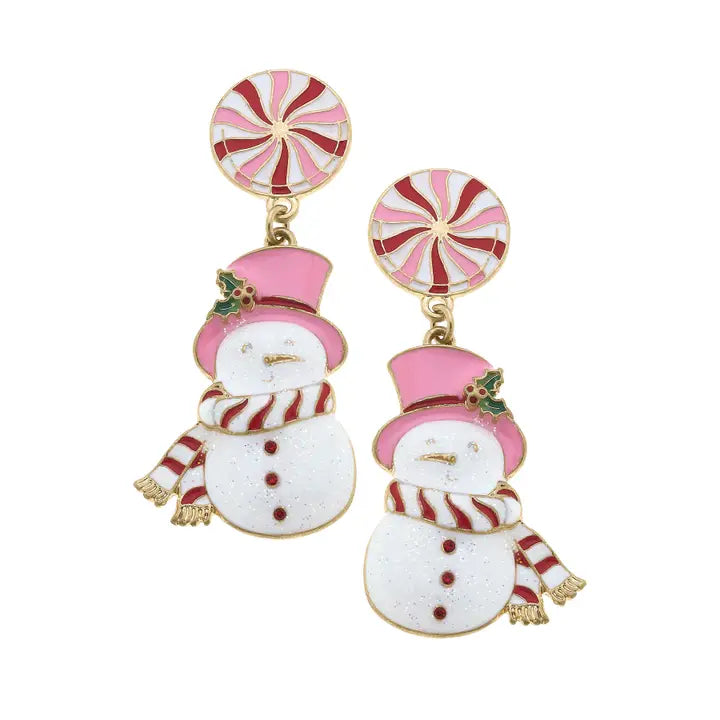 Mrs. Frosty Enamel Peppermint Candy Drop Earrings