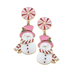 Mrs. Frosty Enamel Peppermint Candy Drop Earrings