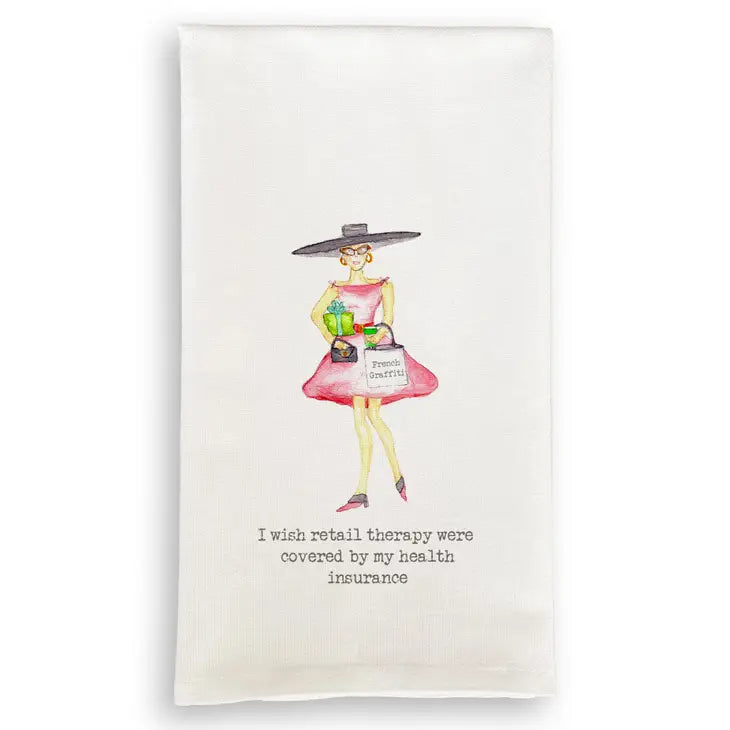 Retail Therapy Shopper Girl with Coffee Tea Towel