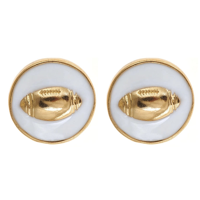 Enamel Football Earrings - White & Gold