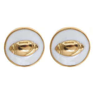 Enamel Football Earrings - White & Gold