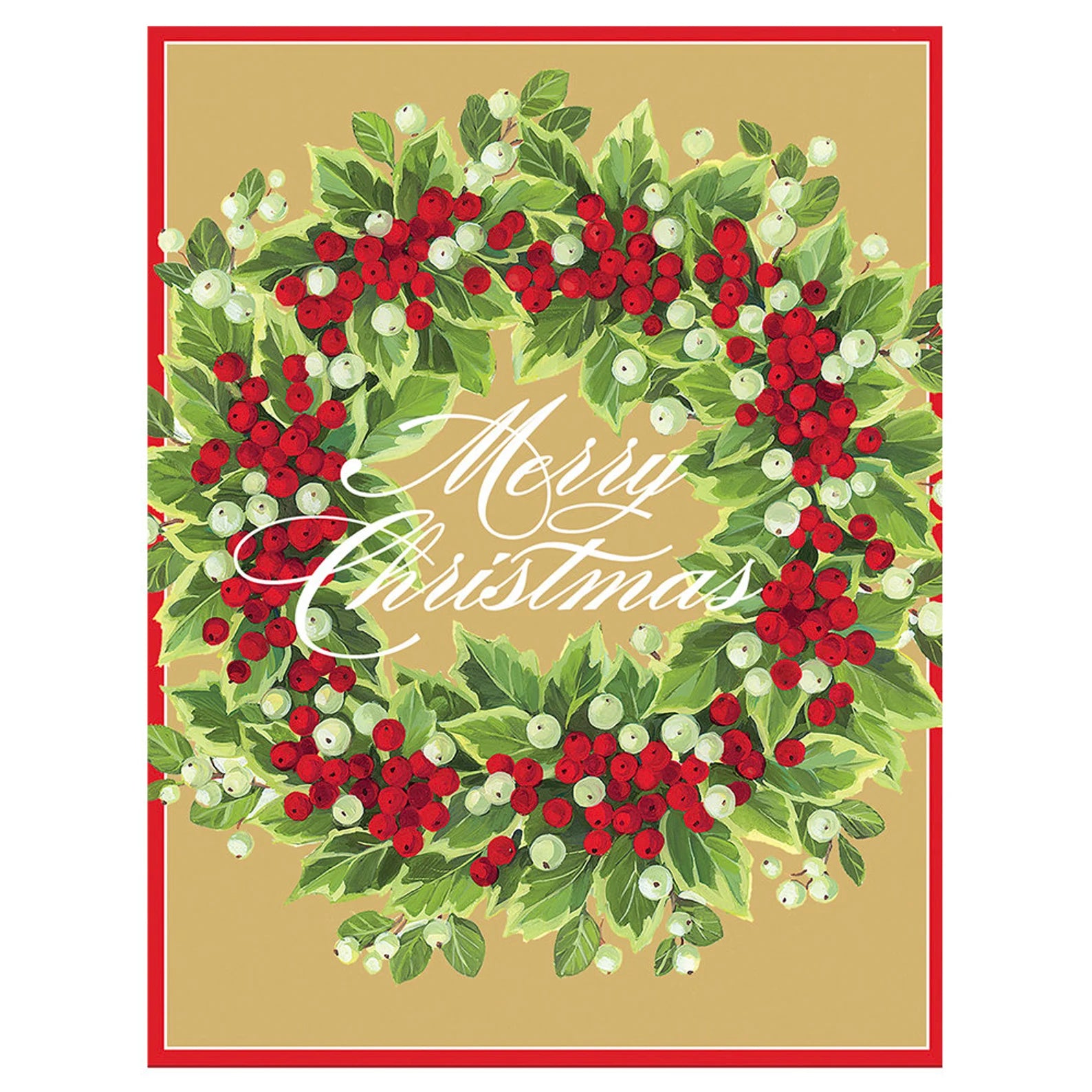 Holly and Berry Wreath Christmas Cards-15 in a pack with Envelopes