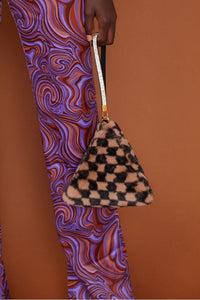 Checkered  Faux Fur Pyramid Bag
