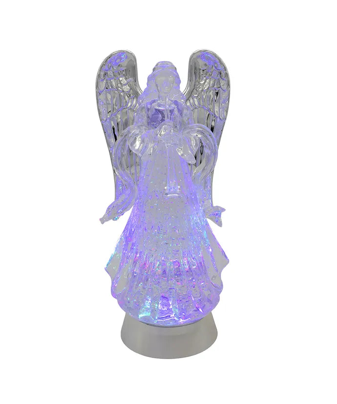 13.25" Battery Operated USB LED Lighted Angel With Horn Water Globe