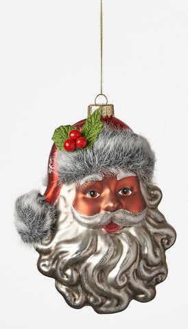 Santa Head w/Furry Cap Ornament