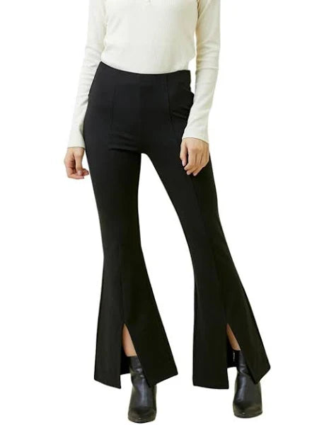 Front Slit Flare Black Pants