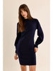 Navy Fitted Knit Dress with buttons on shoulder