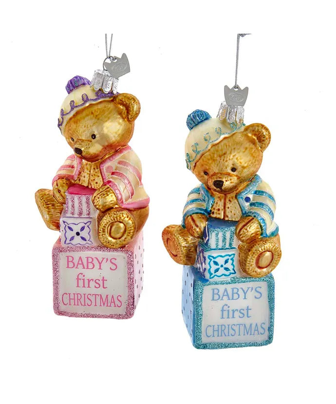Noble Gems™ Glass "Baby's First Christmas" Baby Bear Ornaments