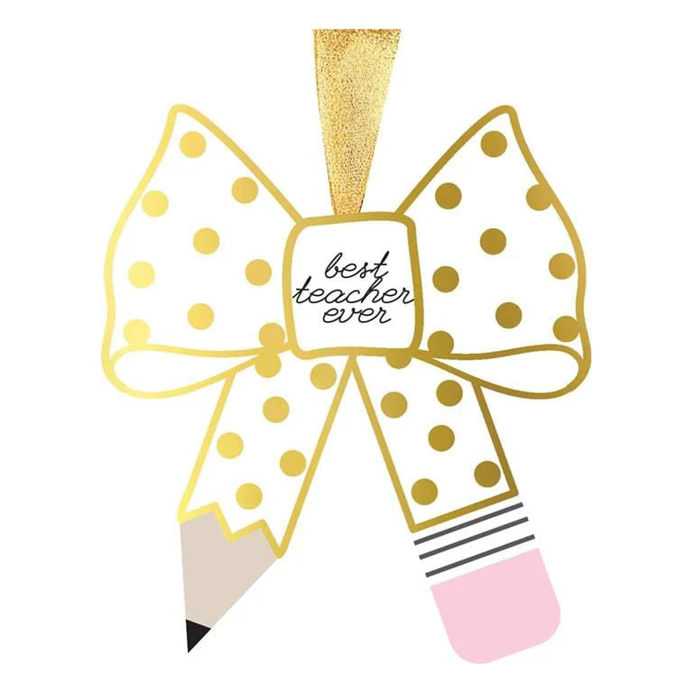 Best Teacher Bow Gold Ornament