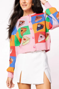 Queen of Sparkles Rainbow Colorblock Piece of Pie Button Up Sweater