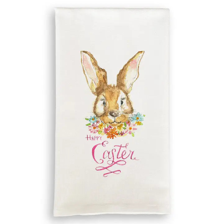 Rabbit Face with Flowers Dishtowel