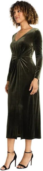 Velvet Green V neck dress