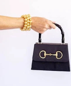 Black Faille Lulu - Gold Bamboo Handle