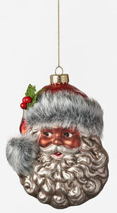 Santa Head w/Furry Cap Ornament