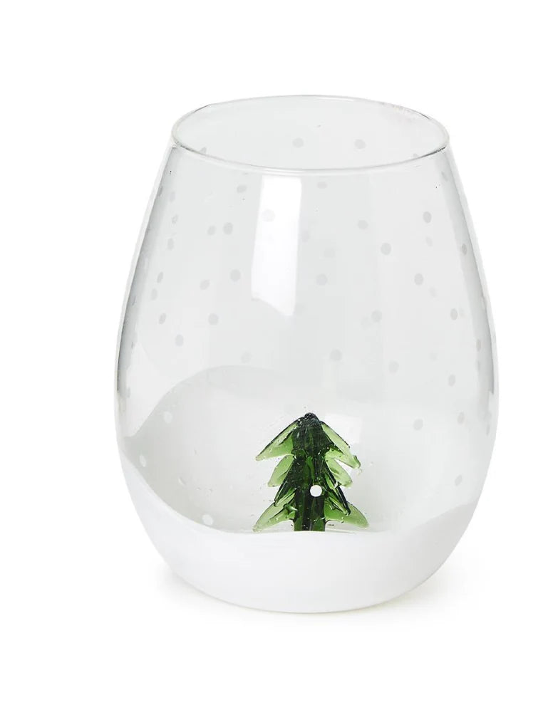 Snowed in Stemless Wine Glass with Glass Tree