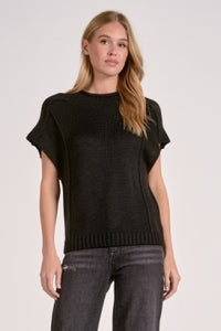 Black Short Sleeve Sweater with Cap Sleeves