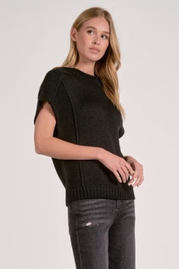 Black Short Sleeve Sweater with Cap Sleeves
