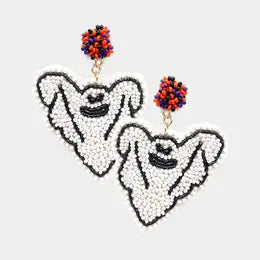 Halloween Ghost Seed Bead Drop Earring