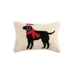 Christmas Black Lab Hooked Pillow