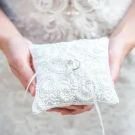 White Beaded Miniature Wedding Ring Pillow