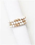 White Wood and Gold Textured Beaded Bracelet