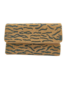 Neutral Animal Print Clutch - BLACK LINES GOLD BEADED CLUTCH