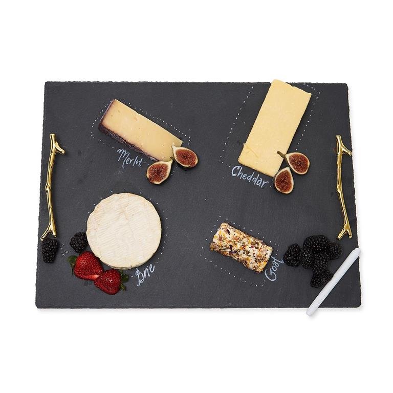 Natural Slate Tray with Gold Twig Handles and 2 Chalk Pens