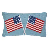 Double American Flag Hooked Pillow
