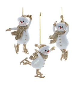 Gold and White Ice Skating Snowman Ornament