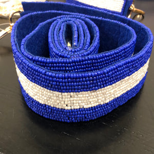 Blue and White Striped Beaded Bag Strap