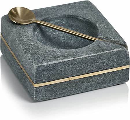 Square Marble Salt and Pepper Bowl with Spoon