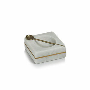 Square Marble Salt and Pepper Bowl with Spoon