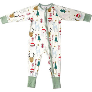 Santa and Friends Bamboo Baby Convertible Footie Romper Pajama