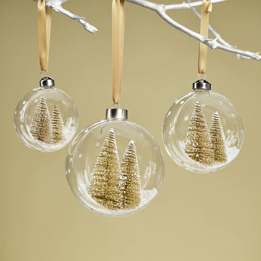 Clear Glass Ornament with Pine Trees - Gold