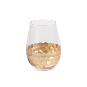 Fez Cut Stemless Wine Glass with Gold Leaf